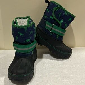 Lily & Dan Winter snow Boots Dinosaurs faux fur Lined size7/8 toddler blue green